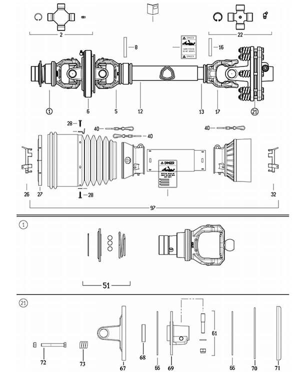 Pull Type PTO Shaft & Clutch Assembly 401-0325-04